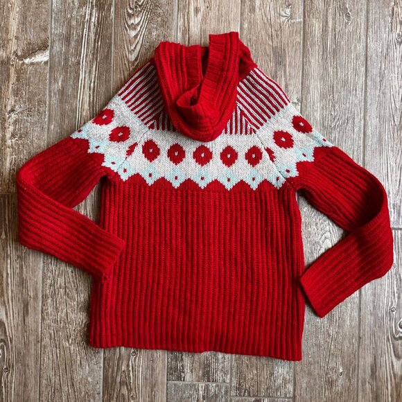Old Navy Fair Isle Hooded Cardigan Sweater Women XL Wool Blend Y2K Hong Kong Red - Picture 7 of 7